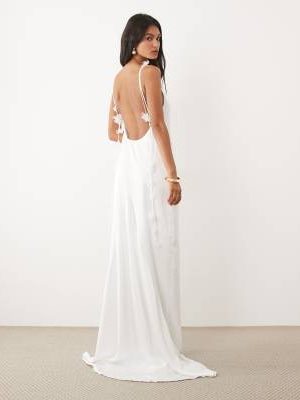 JW PEI JW PEI Bridal floral drape detail satin low back maxi dress in white - part of a set
