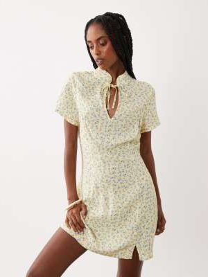 Miss Selfridge Miss Selfridge spun mandarin mini dress in yellow ditsy