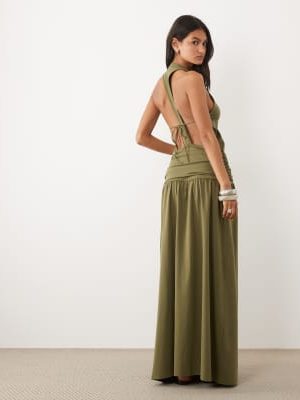 ASOS DESIGN ASOS DESIGN racer drop waist open back tie midi in olive