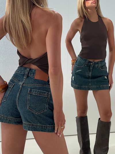 Princess Polly Gazelle Distressed Denim Skort Vintage Blue Wash