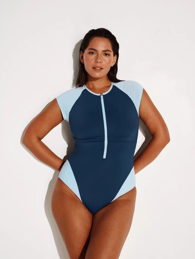 Knix Cap-Sleeve One Piece Swimsuit - Color Block - Last Call