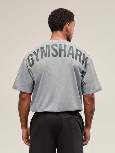 Gymshark Gymshark Power T-Shirt - Charcoal Core Marl/Trail Green
