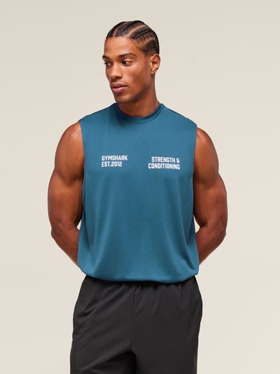 Gymshark Gymshark S&C Graphic Cut Off Tank - Success Blue