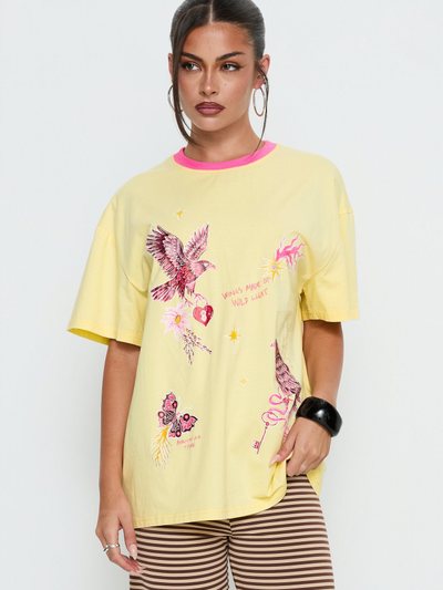 Princess Polly Wild Light Oversized Graphic Tee Yellow / Pink