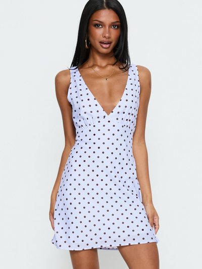 Princess Polly Nellie Mini Dress Blue / Brown Polka Dot