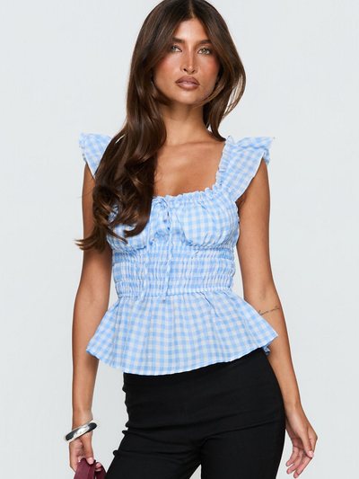 Princess Polly Marnee Babydoll Shirred Top Blue Gingham