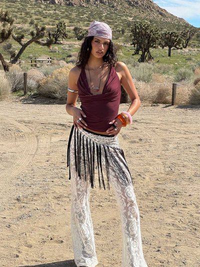 Princess Polly Rosadonna Lace Flare Pants Cream