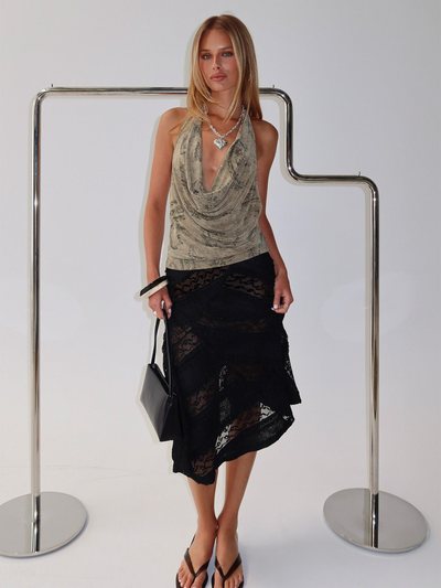 Princess Polly Constancia Asymmetrical Sheer Midi Skirt Black