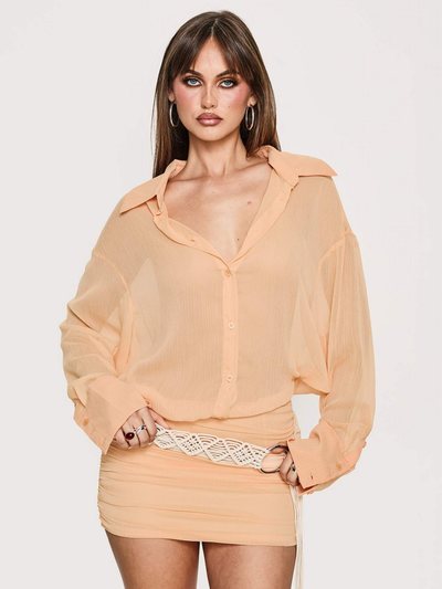 Princess Polly Moonrising Long Sleeve Sheer Blouson Mini Dress Soft Orange