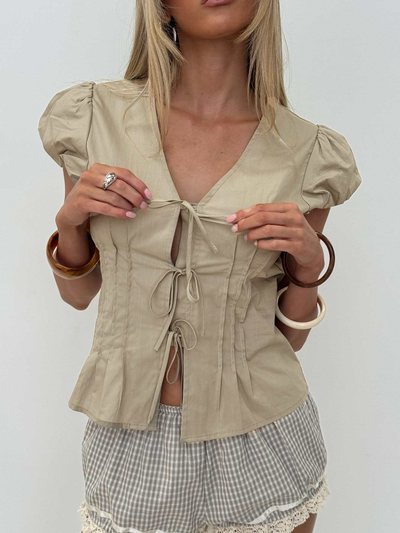 Princess Polly Elenna Tie Detail Blouse Top Beige