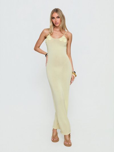Princess Polly Cinderella Knit Floral Detail Maxi Dress Lemon Yellow