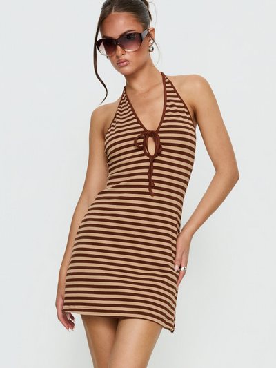 Princess Polly Mabilia Tie Detail Halter Mini Dress Multi Stripe