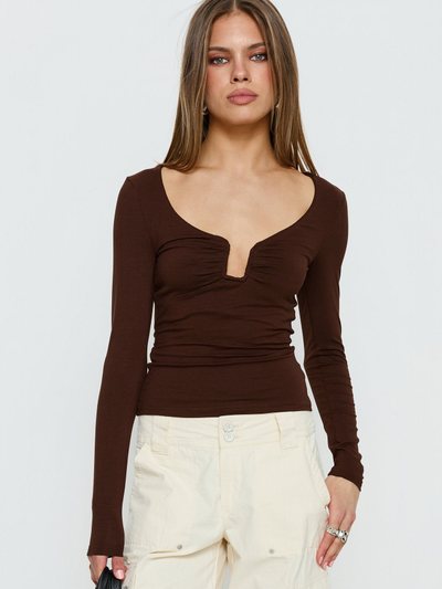 Princess Polly Serelle Long Sleeve Bust Detail Top Chocolate
