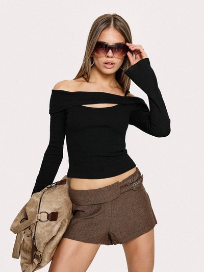 Princess Polly Maddelena Foldover Waist Buckle Detail Shorts Brown