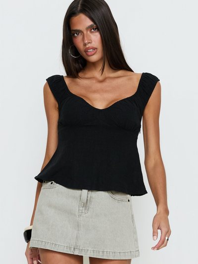 Princess Polly With Pleasure Puff Sleeve Linen Blouse Top Black