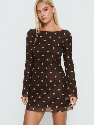 Princess Polly Lukea Long Sleeve Mini Dress Brown Polka Dot