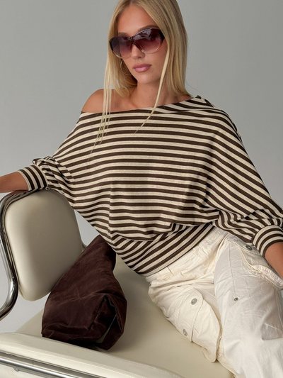Princess Polly Keyes 3/4 Sleeve Off Shoulder Top Multi Stripe