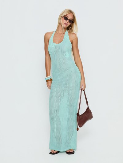 Princess Polly Nalanie Halter Crochet Maxi Dress Aqua