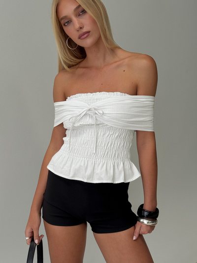 Princess Polly Avalynn Off Shoulder Shirred Top White