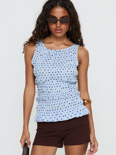 Princess Polly Marleene Shirred Top Blue Polka