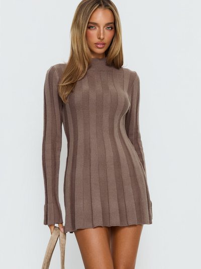 Princess Polly Carlee Rib Long Sleeve Mini Dress Mocha