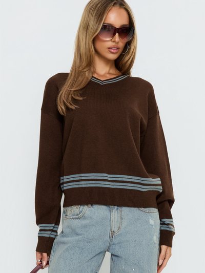 Princess Polly Yarnia V Neck Jumper Brown / Blue