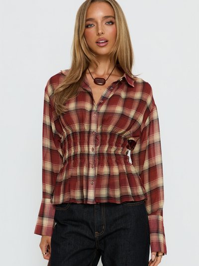 Princess Polly As You Are Shirred Button Up Top Red Check