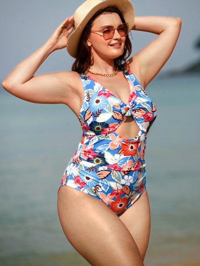 Cupshe Floral Print Knotted Cutout One Piece Swimsuit