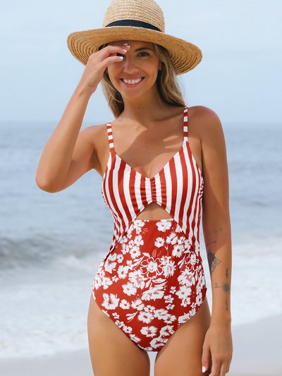 Cupshe Silhouette Bloom Ruched Drawstring One Piece Swimsuit