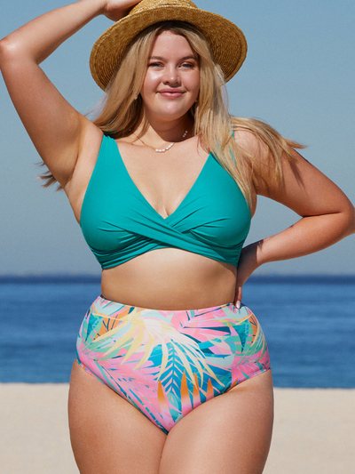 Cupshe Dreamland Tropical Lace-Up Bralette & Retro Plus Size Bikini Set