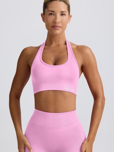 Oh Polly Define Luxe Halterneck Sports Bra in Bubblegum Pink