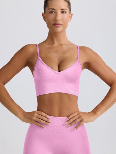 Oh Polly Define Luxe V-Neck Sports Bra in Bubblegum Pink