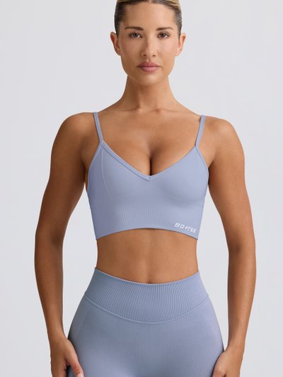 Oh Polly Define Luxe V-Neck Sports Bra in Blue Grey
