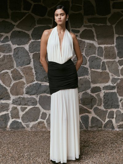 Meshki Hailee Slinky And Mesh Halter Maxi Dress - Black/White