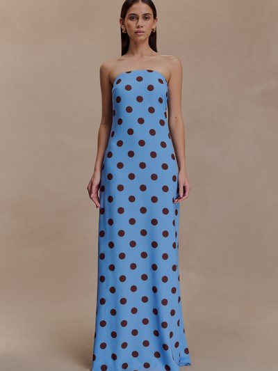 Meshki Amaya Strapless Chiffon Maxi Dress - Blue Polka Dot