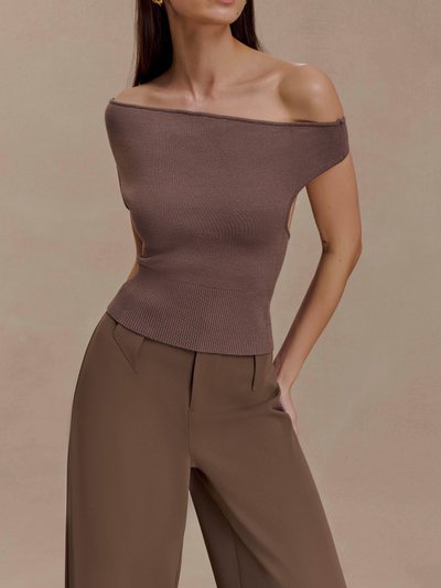 Meshki Carley Off Shoulder Knit Top - Cacao Brown