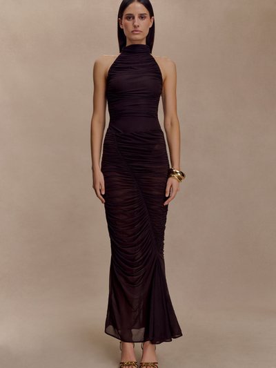 Meshki Matilda Ruched Mesh Maxi Skirt - Chocolate