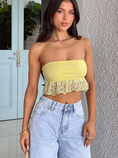 Beginning Boutique Sparrow Yellow Lace Frill Strapless Crop Top