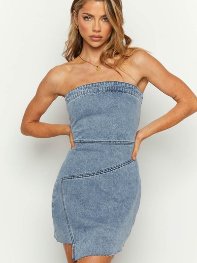 Beginning Boutique Jasmine Mid Wash Denim Wrap Front Mini Dress