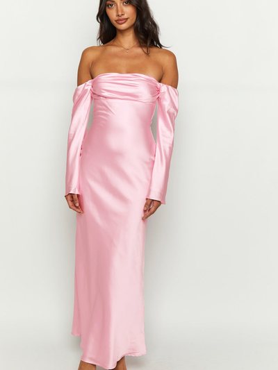 Beginning Boutique Alita Baby Pink Off The Shoulder Long Sleeve Maxi Formal Dress
