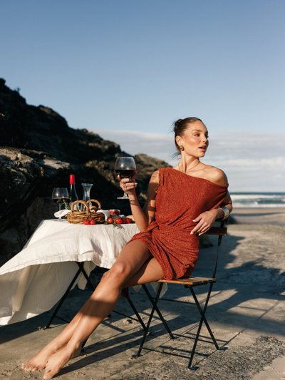 Petal & Pup Santiago Off Shoulder Mini Dress - Bronze