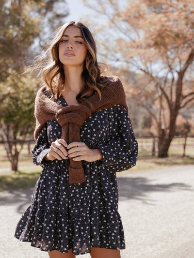 Petal & Pup Frankie Long Sleeve Mini Dress - Black Floral