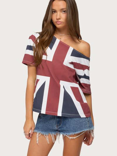 Edikted Union Jack Off Shoulder T Shirt