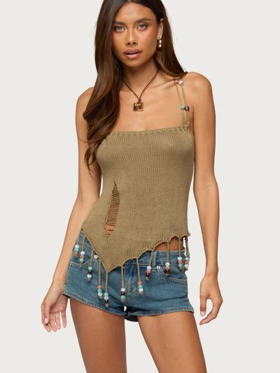 Edikted Fernie Bead Fringe Knit Top