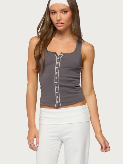 Edikted Contrast Button Up Ribbed Tank Top