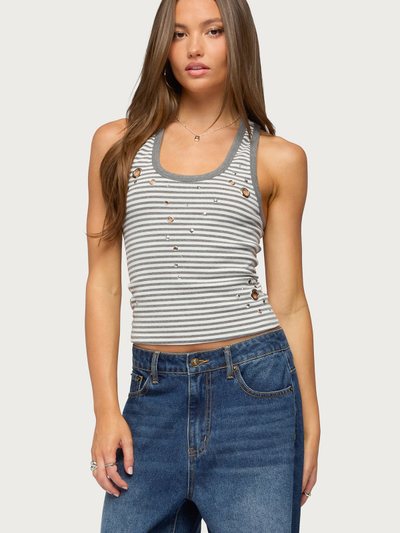 Edikted Sindy Grommet & Stud Striped Tank Top