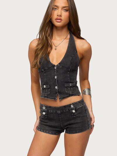 Edikted Sashe Button Up Denim Halter Top