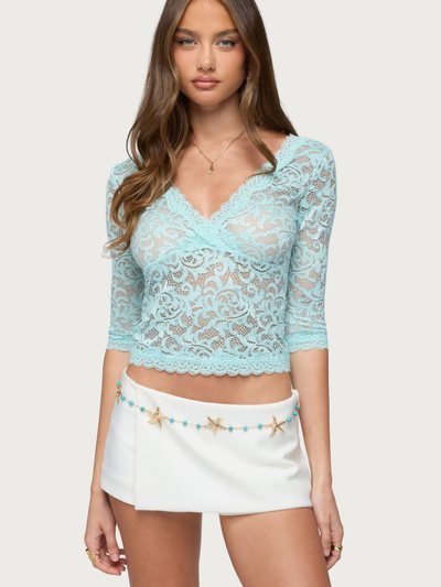 Edikted Elowin Sheer Lace V Neck Top