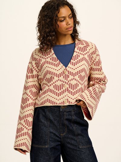 Lucy & Yak Robyn - V-Neck Cotton Cardigan in Heart Argyle