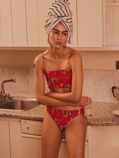 Damson Madder Hettie Shirred Bikini Top - Cocktails